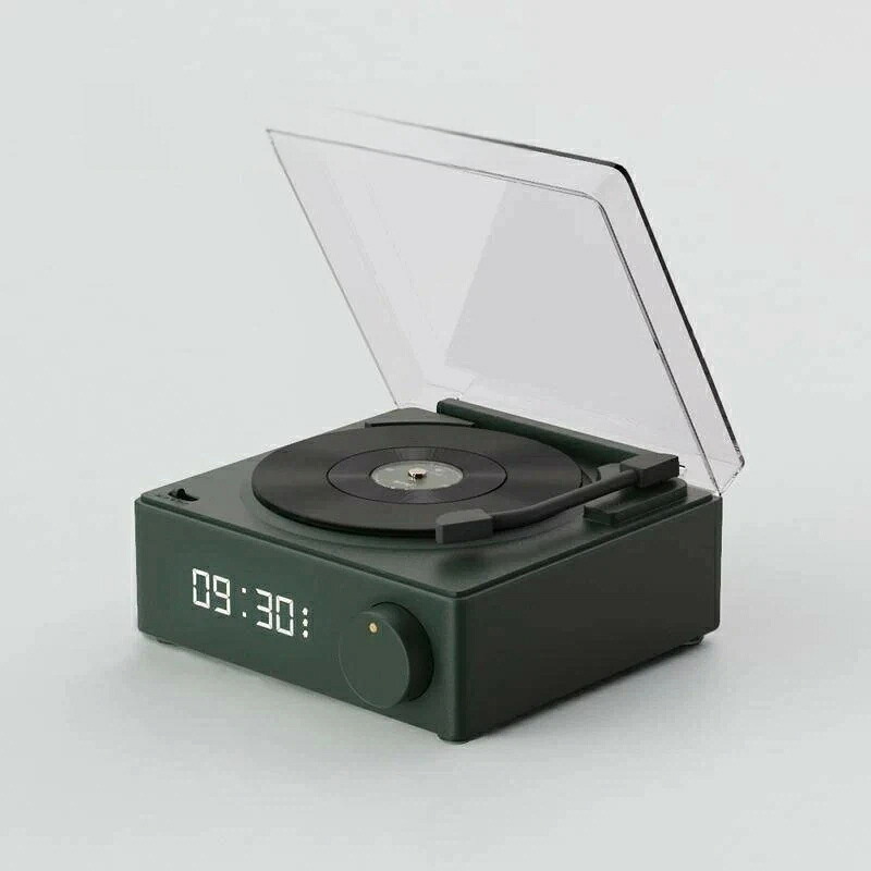 置き時計 多機能 LED 目覚まし時計 おしゃれ デジタル スピーカー 可愛い レトロ レコード型 コンパクト