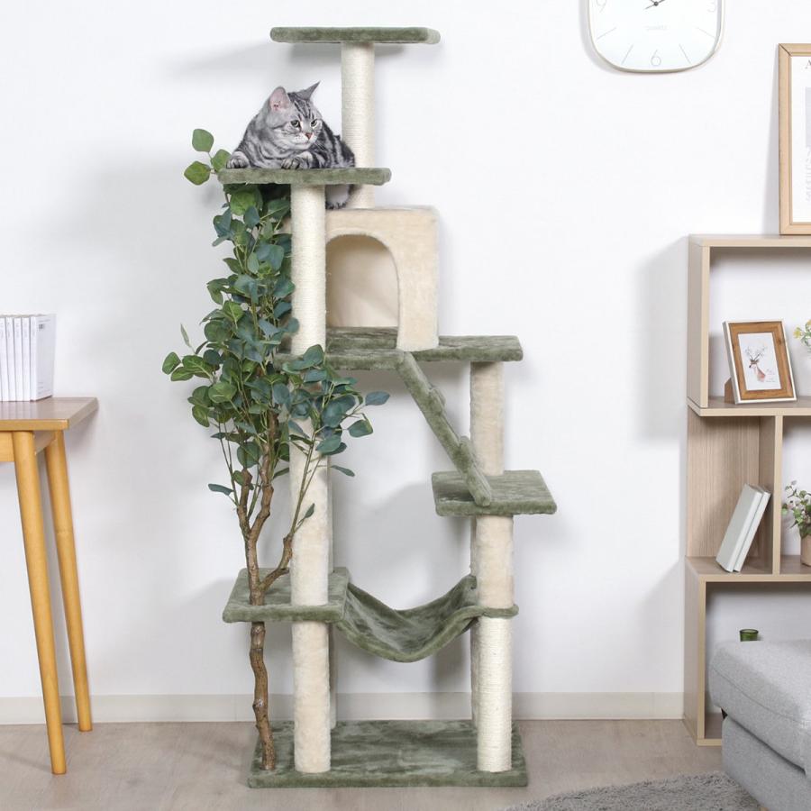 キャットタワー ねこの休ら木 レオ 爪とぎ （ キャットツリー 猫タワー 爪研ぎ ハンモック キャットハウス スリム 省スペース おしゃれ ）｜たねまるクローズショップ