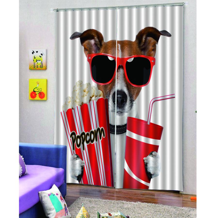 かわいい犬のデジタル印刷の熱絶縁された3Dカーテンつる170x200cm