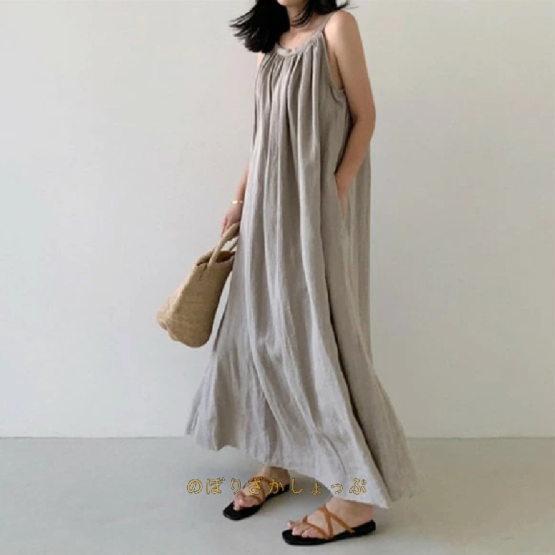 キャミワンピース ロング衣裳 夏 レディース 綿 ワンピ 太陽フレア ギャザー ミモレ丈 はだ着 キレイめ 成年者好いたらしい ゆったり A伝達ルート お上さん 大層らしい大きさ 体型覆いかぶせる はだ着 色っぽい 着痩せ 流行り物 黒いこと ベージュ マタニティ 貨物輸送無料