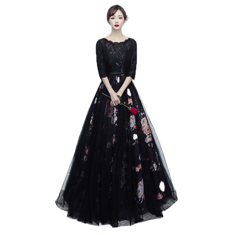 パーティードレス longdress ロングドレス 花柄 刺繍 レース ウェディングドレス 花嫁 ブライズメイド お呼ばれ ワンピース 結婚式 入学式 演奏会用 黒 同窓会 二次会 20代 30代 40代｜たねまるクローズショップ