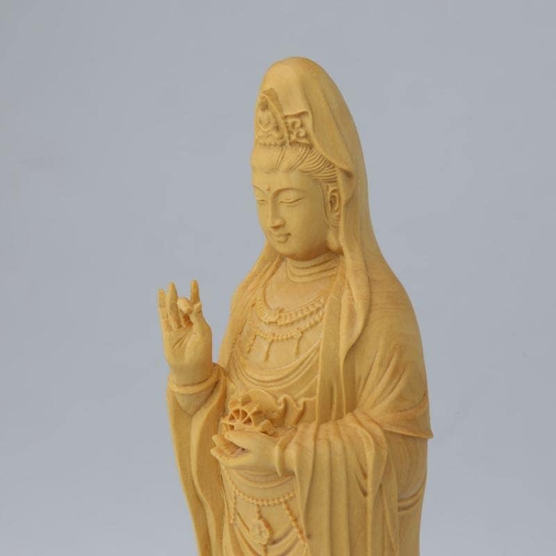 【新品追加】観音菩薩 木彫り 10cm 彫刻 柘植木彫り 仏像 縁起物 祈る 開運 スピリチュアル プレゼント 贈り物 ギフト お土産 お守り 置物 風