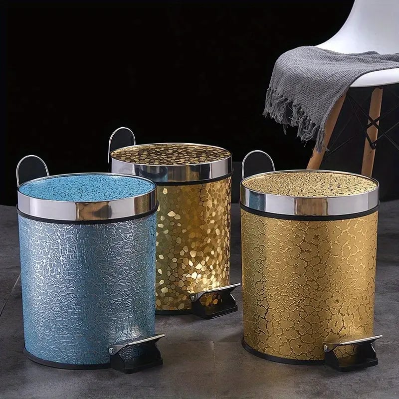 ダストボックス ペダル式 円柱形 ヨーロッパ風 クリエイティブ 12L おしゃれ かわいい インテリア ゴミ箱 ごみ箱 ゴールド ブルー 4-7｜たねまるクローズショップ
