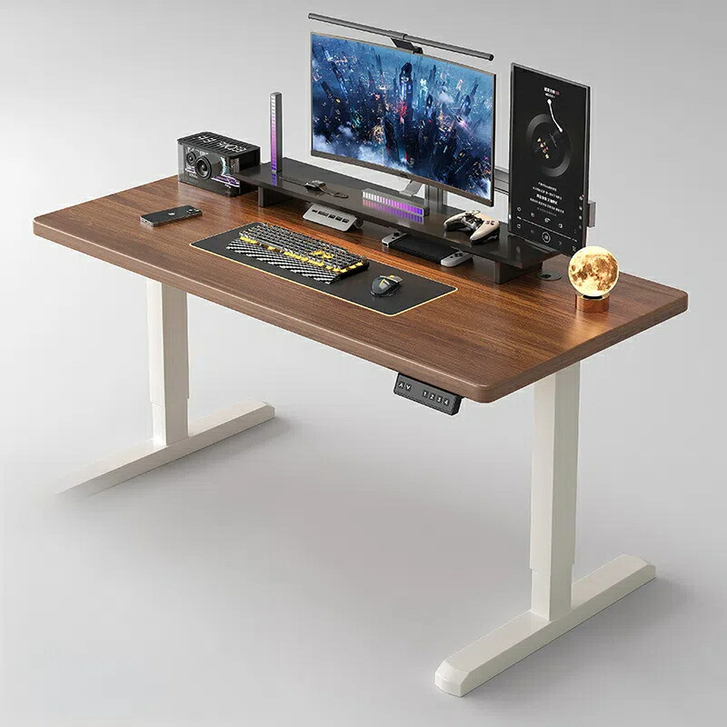 純一無雑材電動リフティングテーブルコンピュータテーブル身寄り用リフティングテーブル脚クルミゲームテーブルオフィスデスクワークベンチ