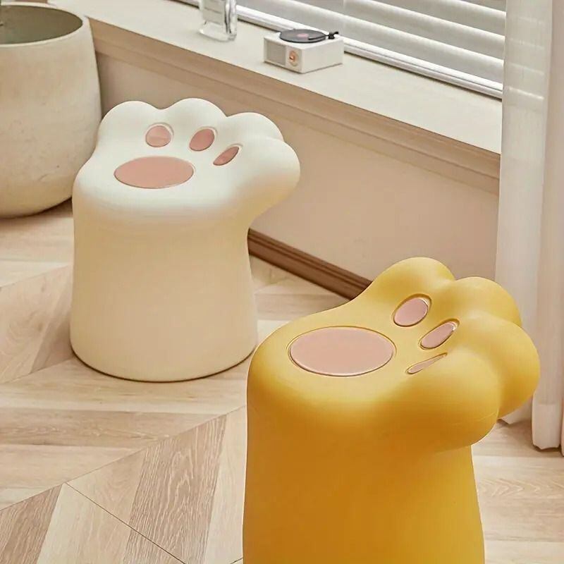 スツール 猫 肉球形 コンパクト 軽量 かわいい おしゃれ ユニーク プラスチック オットマン リビングルーム キッズルーム 白 黒 赤 イエロー グリーン
