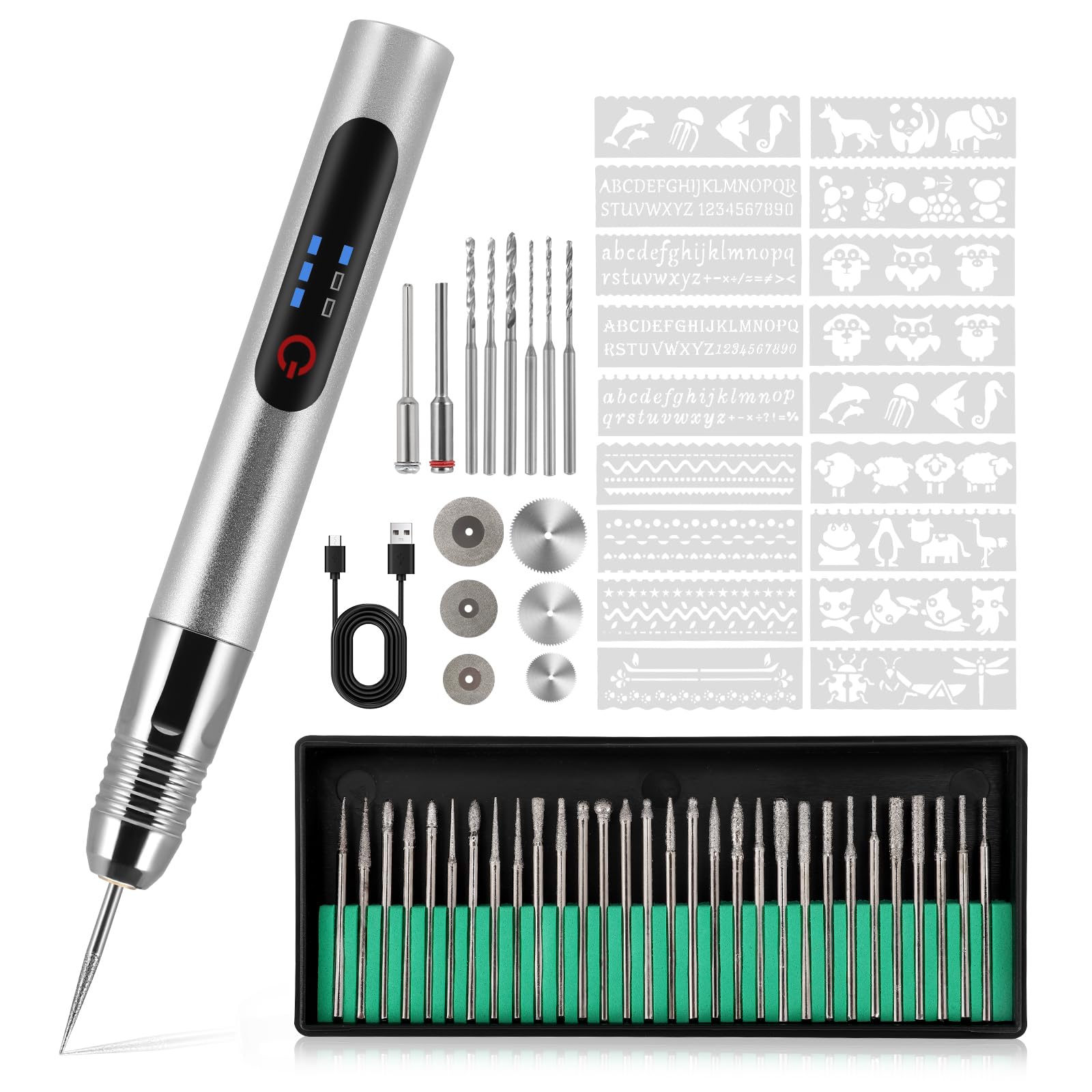 ミニルーター USB申し受ける式 電動刻みつける書き込み コードレス 3段変速 60PCS 20000RPM弾丸道路回転させる 過厄介なもの防御すること 軽さ 携帯型 軽御役目 刻みつける/穴あけ/みがき上げる/切りおとす/減ずる/つや出し/マニキュア/汚れた状態落とし
