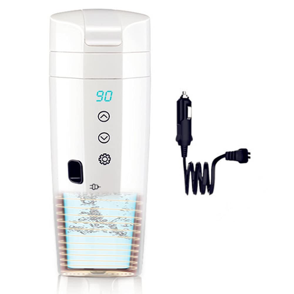 車載電気ケトル 25℃～95℃ 350ml DC12V/24V専用 沸騰 断熱 車用 カップ 湯沸し器 電気ポット 温度表示 304ステンレス鋼 車中泊 自動車 トラック カップラーメン 粉ミルク 軽量