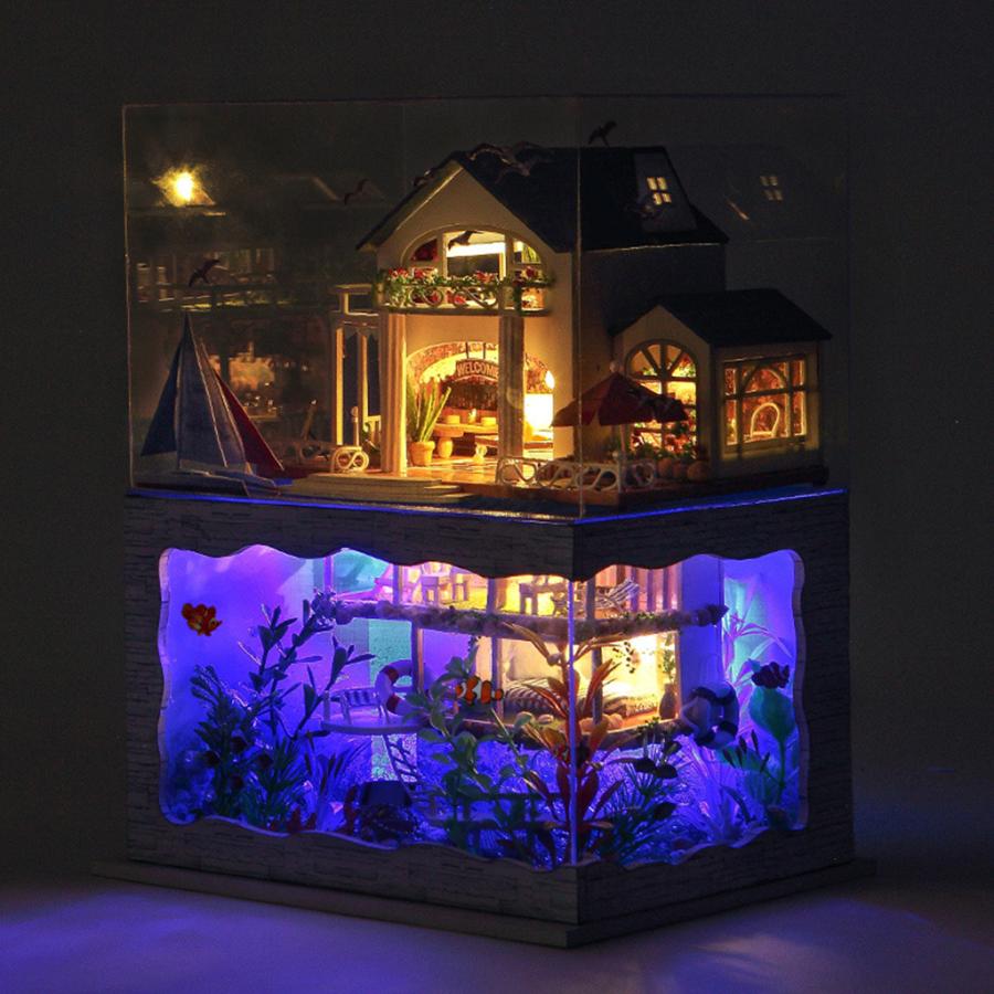 ドールハウスミニチュア家具.diyの木製ドールハウスキット.クリエイティブルームバレンタインデーのギフトのためのハワイシーサイドキャンバスヴィラコテ