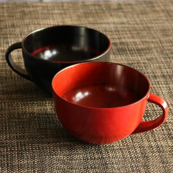 スープカップ 木製 340ml 漆 天然木 持ち手付き 食器 （ スープマグ スープボウル お椀 椀 汁椀 ）