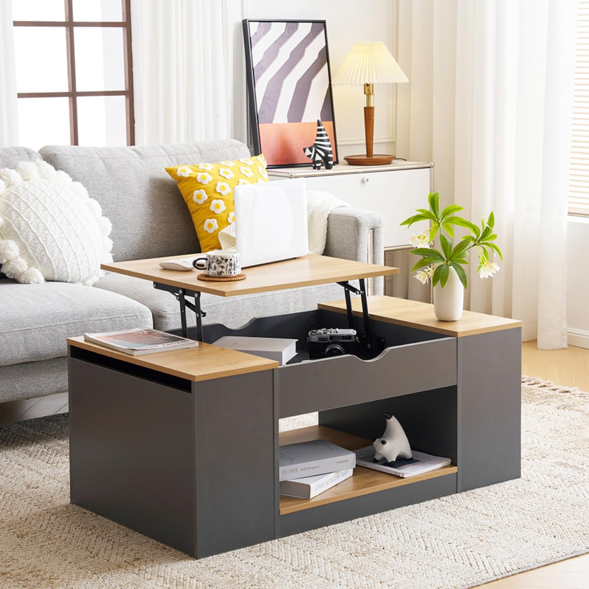 楽天市場】【1台2役】昇降式テーブル 大容量収納 ローテーブル 収納