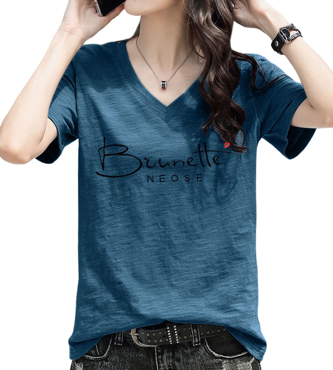 [T] tシャツ レディース 半袖 夏 vネック 薄手 ゆったり トップス おしゃれ 綿 大きいサイズ