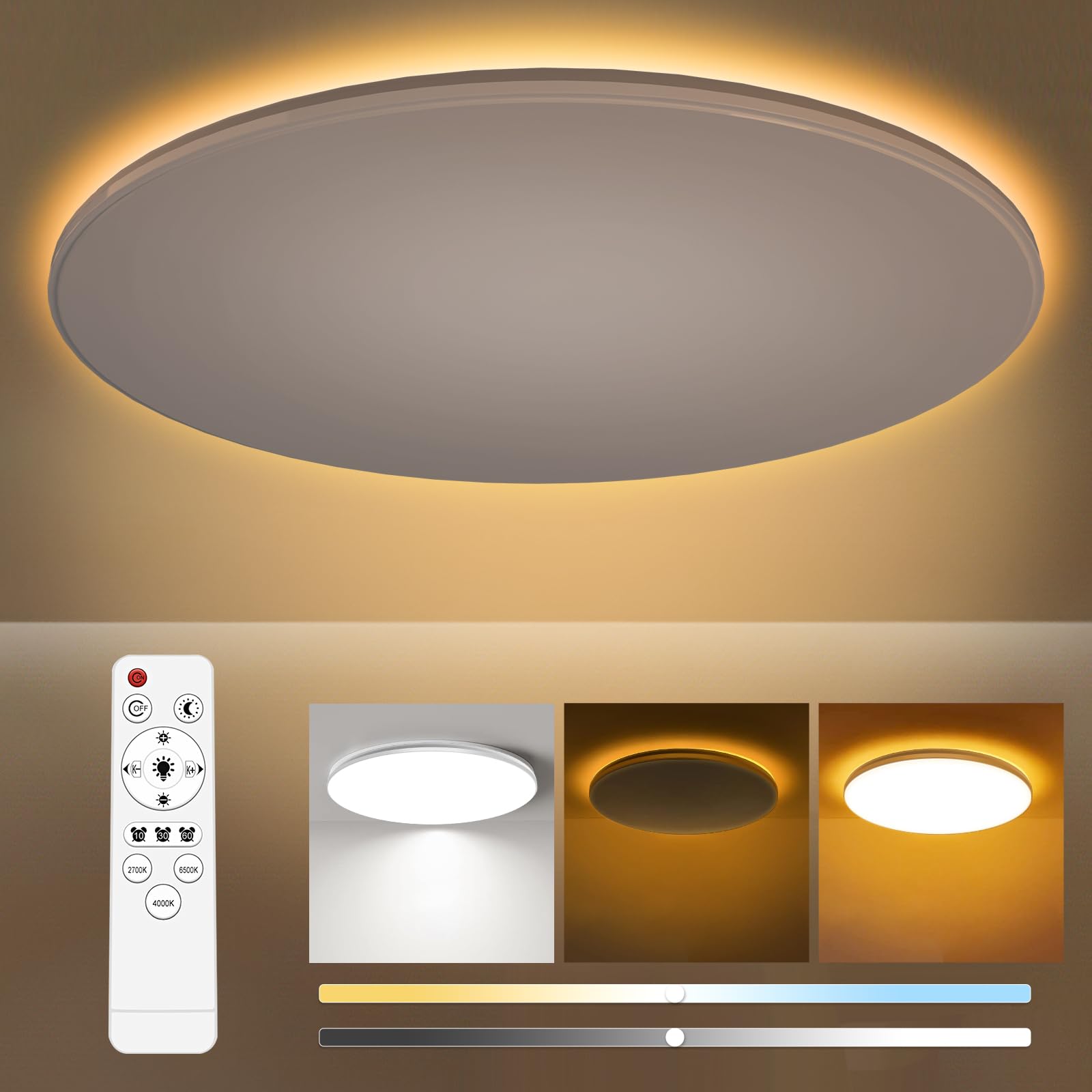 LED シーリングライト 8～10畳 45W 4500LM 天井照明 常夜灯 間接照明 φ38cm led 無段階調光調色 おしゃれ 薄型 明るいンプルデザイン リモコン 調色/調光タイプ メモリ タイマー機能 昼光色/昼白色/電球色 3色切替 省エネ 取り付け簡単 軽量 長寿命 リビング