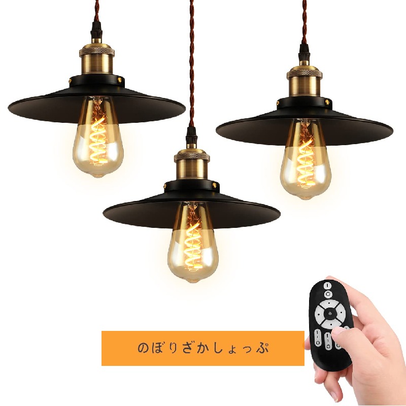 ペンダントライト 3個セット ダクトレール式 E26口金 LED電球付き リモコン付き 直径22cm 吊り下げライト 300LM 4.5W（20W形相当） 北欧風 シーリングランプ インテリア照明 アンティークレトロ ダイニングライト吊り下げング レトロ スチール製 工事不要 居間