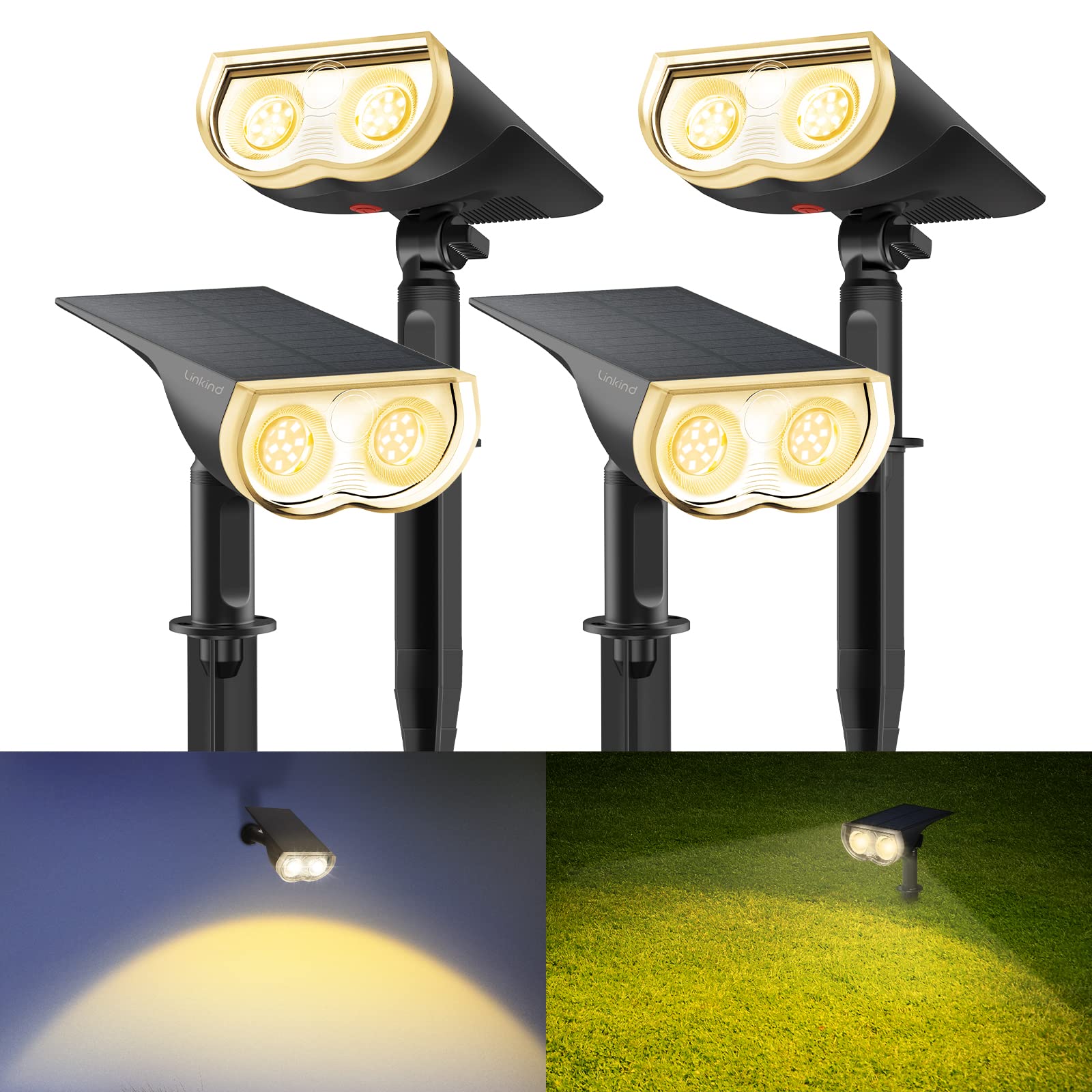 ソーラーライト 屋外照明 センサー付き ソーラースポットライト 22LED 超高輝度 2WAY設置方法（地上プラグイン、壁掛け） IP65防水 ガーデンライト 駐車場