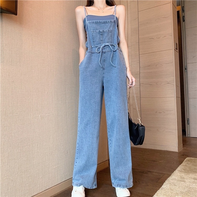 キャミワンピースサロペットサロペット オーバーオール デニム ズボン 薄手 無地 ロング ノースリーブ春夏新作 デニム サロペット レディース ゆったりパンツ 体型カバー 大人カジュアル ボトムス お
