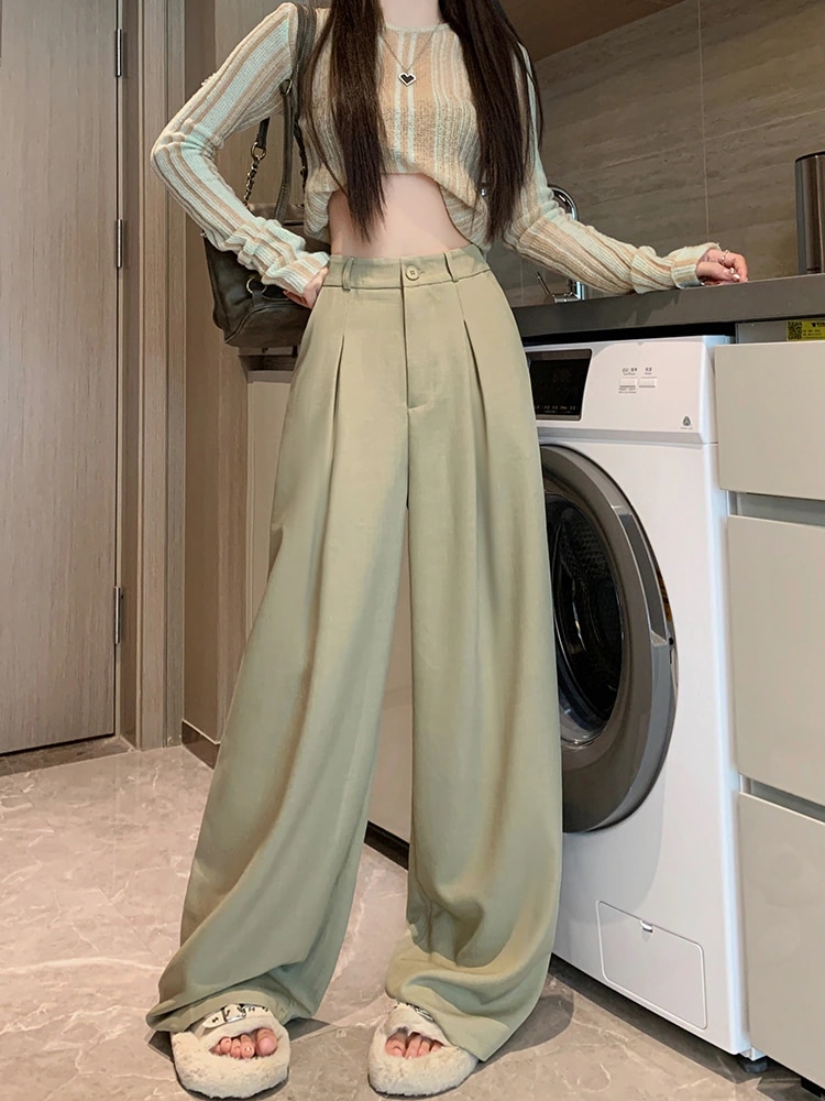 春夏 パンツ ロング丈 ゆったり ハイウエスト 脚長効果 美脚効果 細見え 秋 カジュアル ストリート シンプル ファッション レディース お出かけ