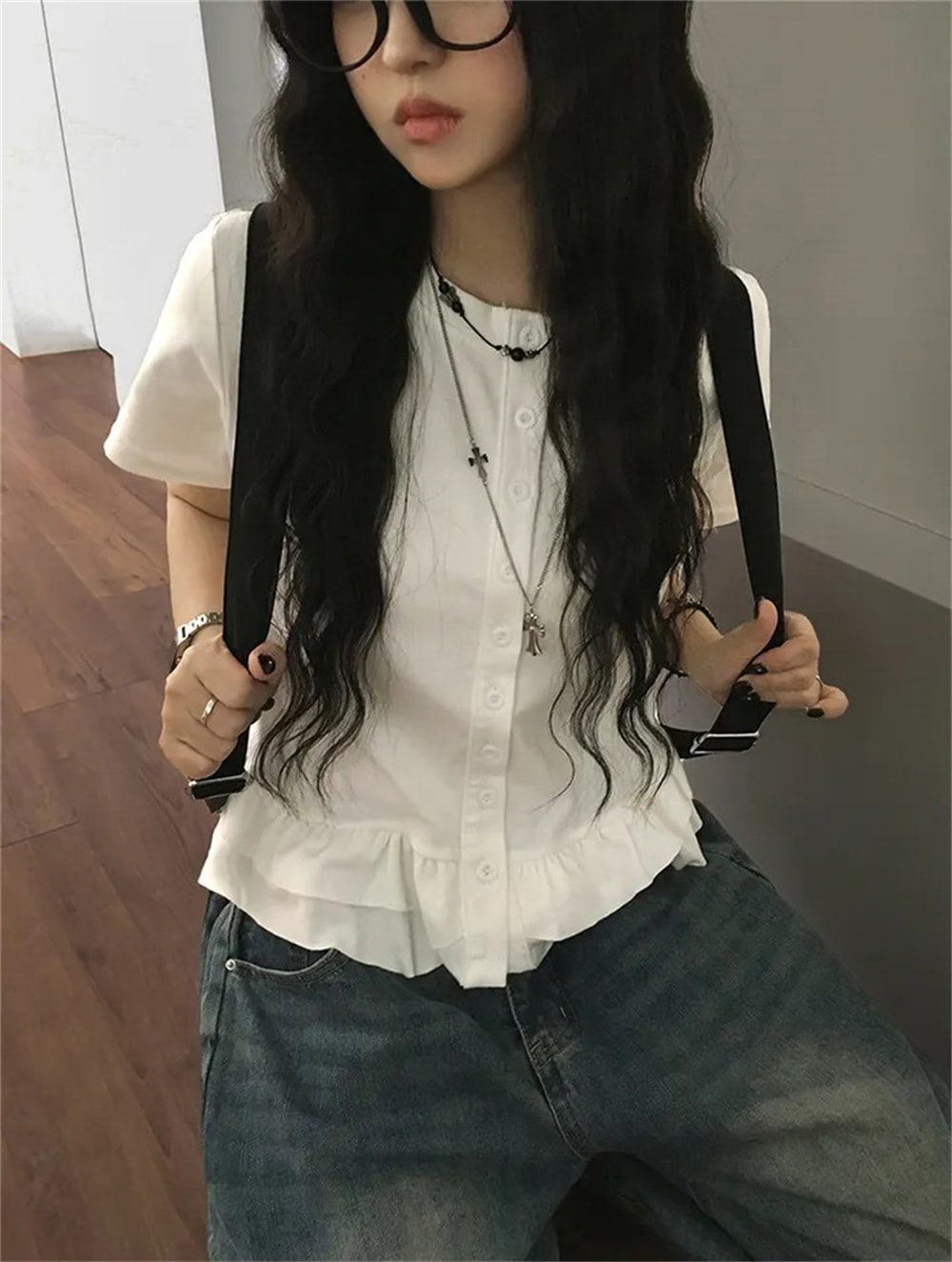 春夏 可愛い風トップス Tシャツファッション半袖ストリート系サイド丈フットシルエットダンスラグランゆったりシャツ衣装レディースサイズVネックおしゃれカジュアル春