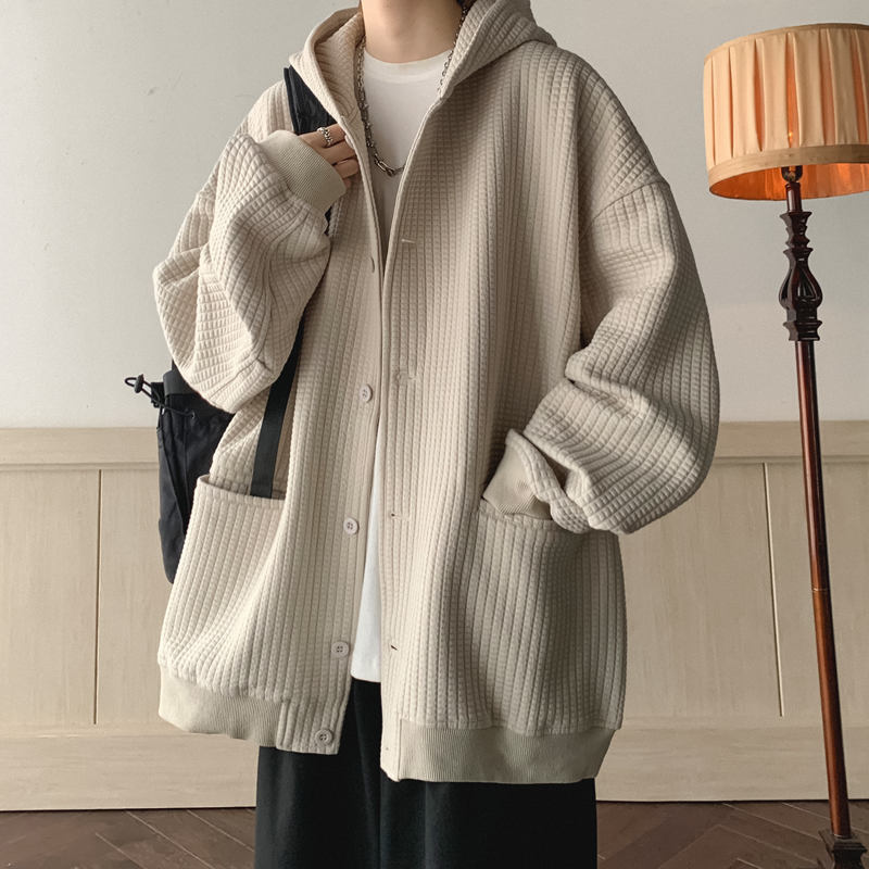 韓国ファッション メンズ 裏起毛セーター スウェット 厚手 フード付きパーカートップス 無地 ニットジャケットコート