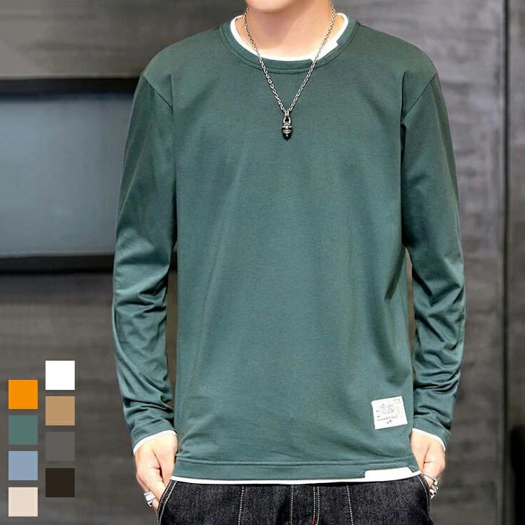 長袖Tシャツ メンズ 半袖 重ね着風 レイヤード風 韓国 大きいサイズ ゆったり ｔシャツ ロゴ 快適 レイヤード 柔らか コットン 部屋着 トップス 無地 おしゃれ 春夏 春服 春秋 シンプル ラウ
