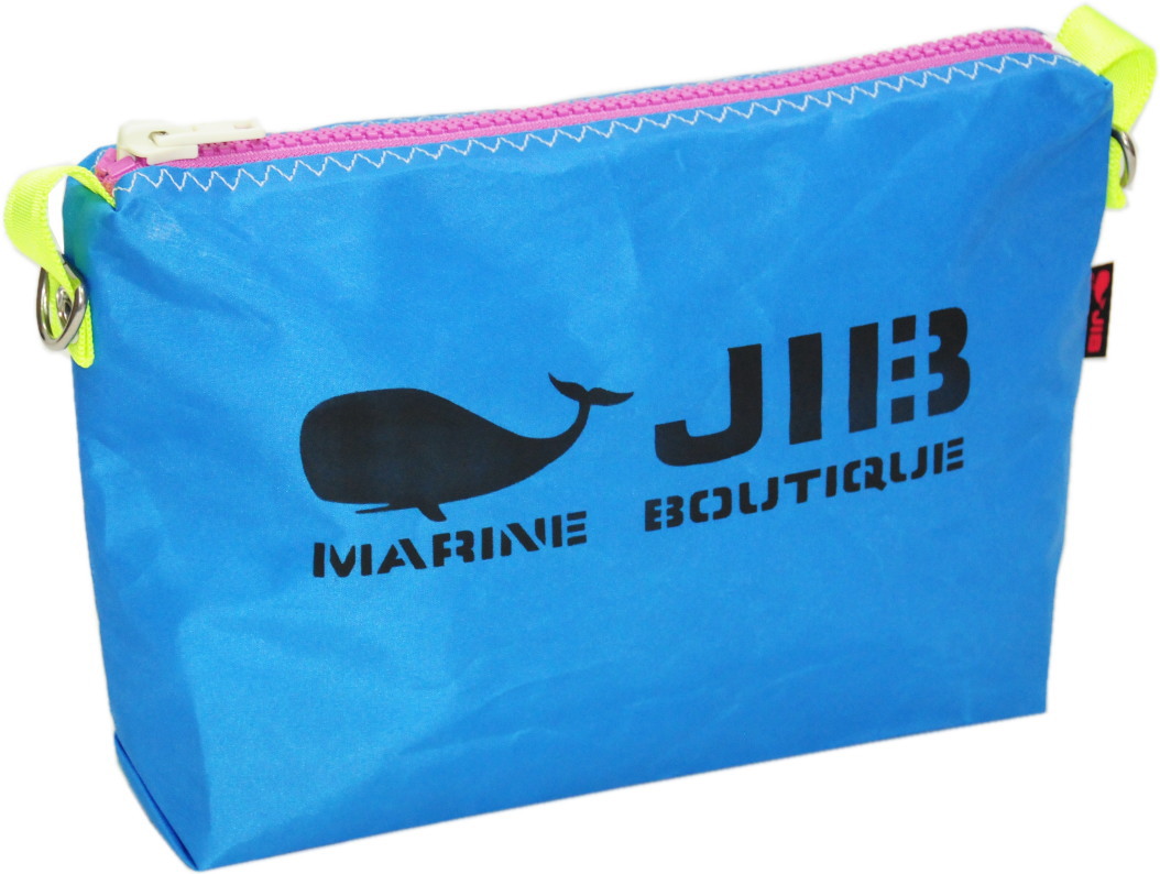 JIB ドキュメントポーチS　ロケットブルー×ピンクファスナー／蛍光イエロー耳　28.5×20.5×7cm　PODS63