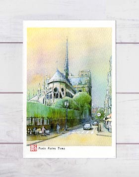 楽天市場】ノートルダム寺院とセーヌ川 [ フランス パリ ] ( ペン画