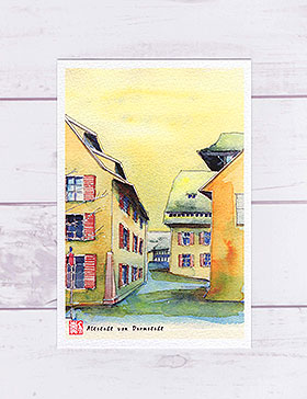 ドイツ　オリジナルプリント　風景画　景色 ドイツ オリジナルプリント 風景画 景色 ヨーロッパの街並みはペンが