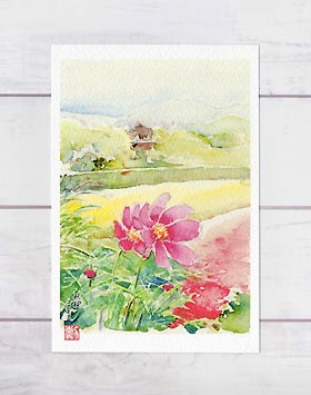 水彩画『百日紅』 Fusayo Tanaka على X: 