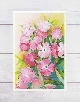 楽天市場】ダリア ( ピンク色 水彩画 風景画 )☆当店オリジナル