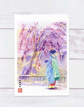 真作絵画 水彩（色紙） フランクフルトのまち スケッチ風景 Y197