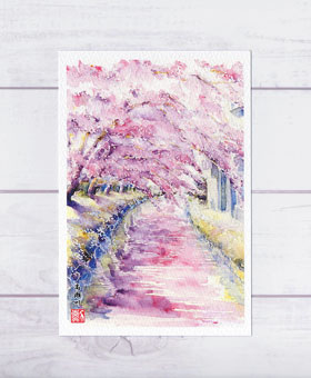 桜並木の水彩画 A4サイズ M. A. Takeda 桜並木の水彩画 A4サイズ M. A. Takeda - メルカリ