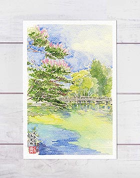 油絵 風景画 西琳寺のサルスベリ【8月】 百日紅(さるすべり)」 by コー｜Artmeter｜暮らしを彩るアートが