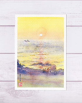 楽天市場】浄土ヶ浜 [ 日の出 ] ( 海 朝日 岩手 水彩画 風景画