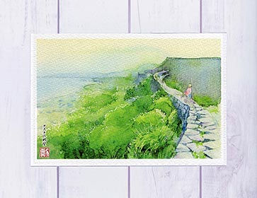 地中海風景 水彩画 木製フレーム 地中海風景 水彩画 木製フレーム