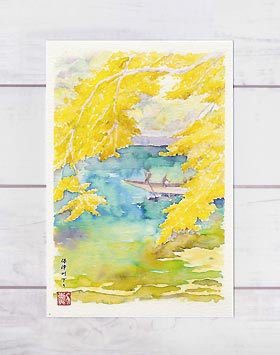 楽天市場】【作家名】鈴木竹柏 【作品名】桃季の里 日本画 絵画 風景画