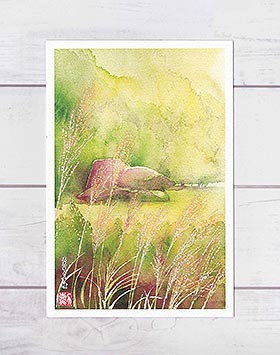 水彩画 村の風景 金色フレーム imgrc0095024114.jpg