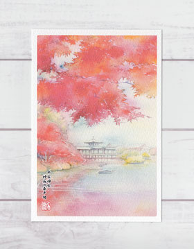 楽天市場】渡月橋4 [ 京都の紅葉 ] ( 秋 もみじ 嵐山 桂川 川面