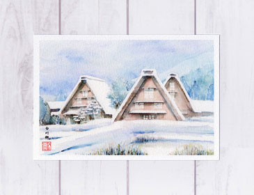 『冬の金閣寺』 - 水彩画 世界有名な 冬の金閣寺』 - 水彩画 絵画 - 絵画