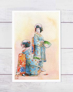 楽天市場】神戸 文子「きもの少女」水彩画・色紙 真筆証明書付 女流