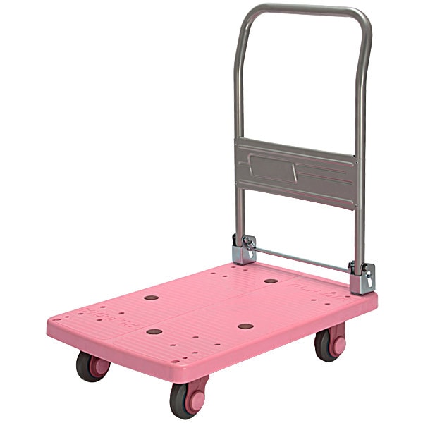 カナツー　静音(セイオン)ピンク台車　PLA150-DX-DS　ハンドル折りたたみ式　ストッパー付