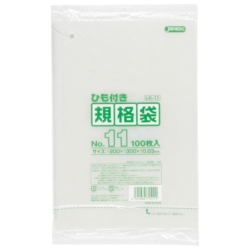 ジャパックス　LD規格ポリ袋No.11　透明　ヒモ付　LK11　0.03&times;200&times;300mm［6000枚入］｜Tanix-PRO