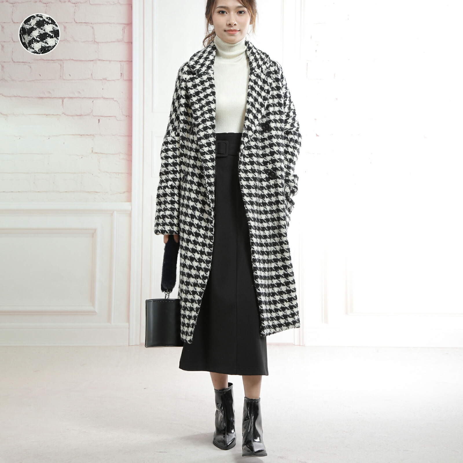 楽天市場】レディース 千鳥 ウール ロングコート コート ダブルコート