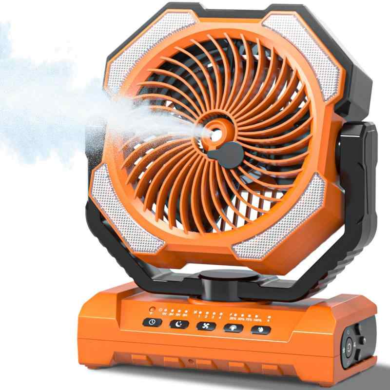キャンプ扇風機 携帯ミスト20000mAh大容量 最大60時間連続使用 充電式 吊り下げ式 強風4段階調節 アウトドアリモコン・タイマー機能付き 静音DCモーター LEDライト搭載 卓上扇風機 ・卓上両用