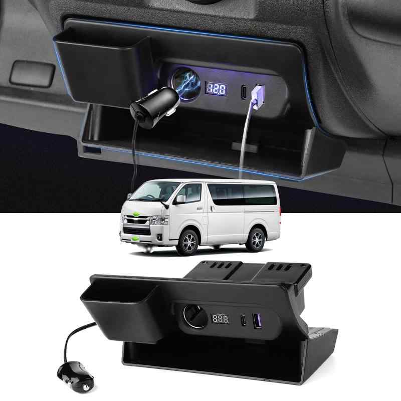 GIMUYA トヨタ ハイエース 200系 増設電源ユニット レジアスエース 200系 usb 増設ソケット 分配器 シガーソケットx1 QC3.0 USBボートx1 Type-Cボートx1 スマホ 急速充電 TOYOTA HIACE 専用設計 ledフ
