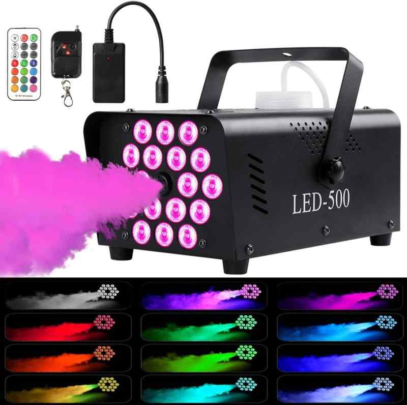 HOLDLAMP 500W FOG スモークマシン フォグマシン 18個のLEDライト&13個のカラフルなライト効果 ポータブルスモークマシン リモコン付き ハロウィンスモークマシン フォグフォガーマシン パー