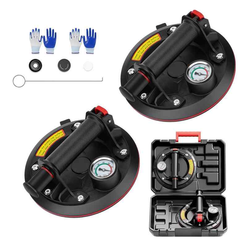 THCTYRP 工業用バキュームリフター 20cm吸盤2個セット 耐荷重400kg 圧力計付き 大型タイル・ガラス・大理石持ち上げ用具