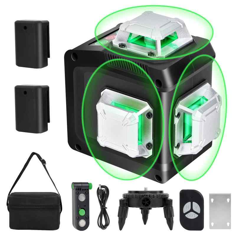 レーザー墨出し器、3Dグリーンレーザー墨出し器、3x360°、水平器 レーザー ビルドとアライメント用、充電式バッテリー、リモコン、磁気回転スタンド レーザー安全基準:クラス2