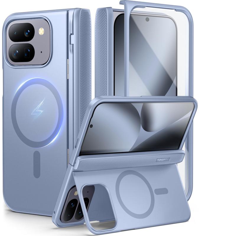 TONGATE マグネット式 Pixel 10 Pro Fold ケーススタンド付き、[MagSafe対応]頑丈なGoogle 10Pro Fold スマートフォンケース内蔵スクリーンプロテクター＆ヒンジ付き Google Pixel Fold3 202