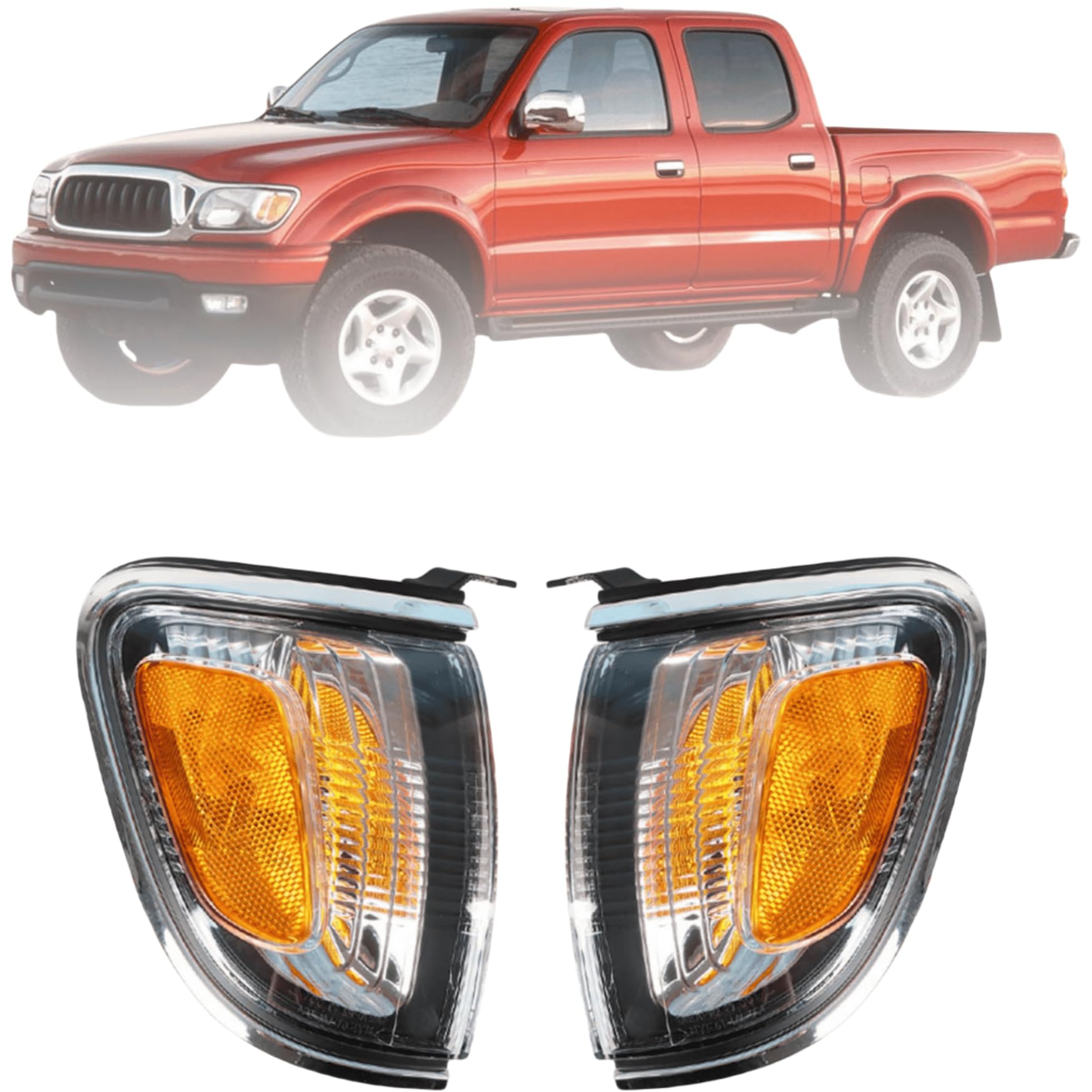 WFLNHB フロントドライバーと助手席側駐車/サイドマーカーライト 交換用 トヨタ タコマ 2001-2004 サイドマーカー コーナーライト クロームトリム付き 8162004090B0 TO2521162｜楽しいお買い物館