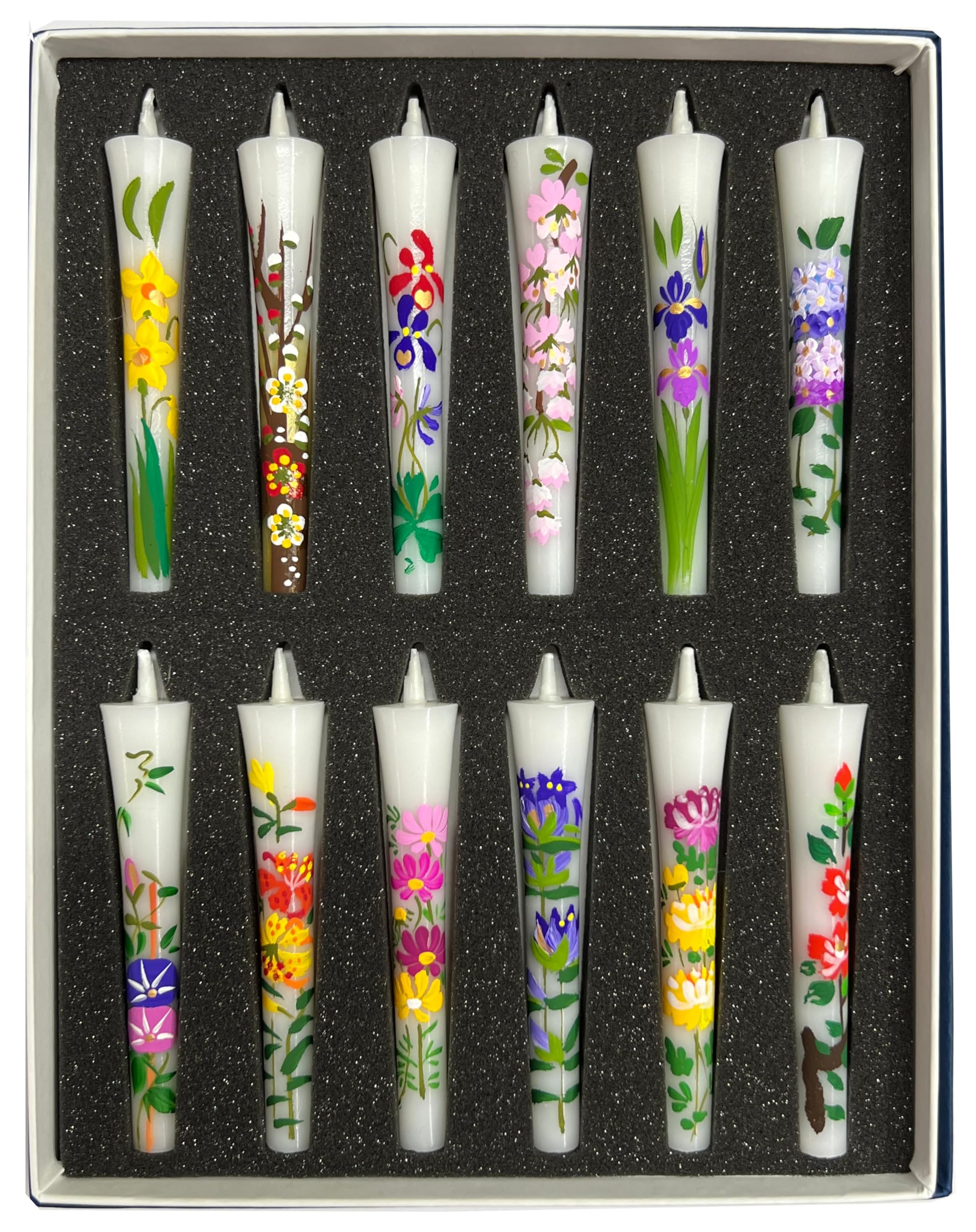 (御供 のし付き 包装品)淡路梅薫堂の手書き絵ろうそく 12本入りセット 四季の花 手描き お花 花ろうそく 和ろうそく 絵蝋燭 12ヶ月 お供え物 #3064｜楽しいお買い物館