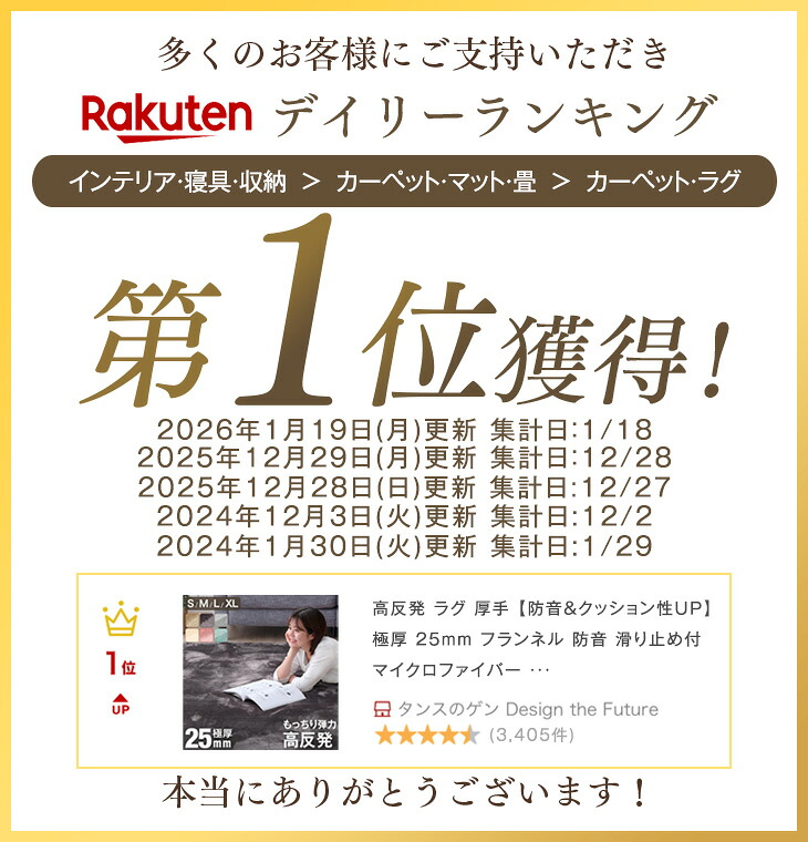 タンスのゲン 高反発ラグ 極厚25mm（XS〜XLの5サイズ）（2枚目）
